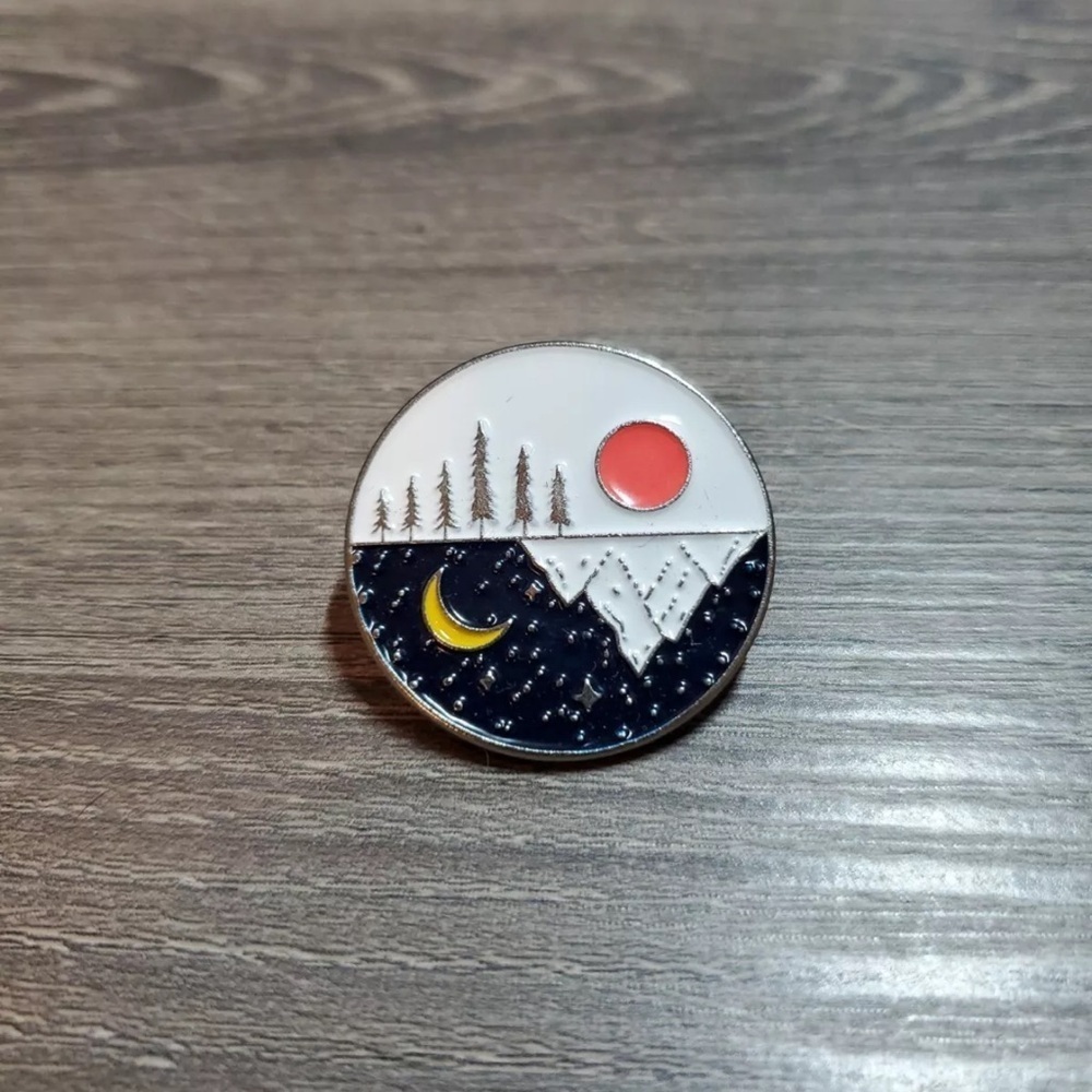 Women’s Jewelry Day&Night Sun Moon Mountain Outdoors Reversible Enamel Pin
